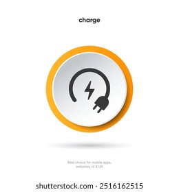 3d thunder bolt vector. Flash logo. Lightning icon push button. Electrical sign. Thunderbolt symbol. Charge charging energy sign on white background isolated for ui ux mobile app websites.