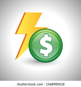 3d Thunder with coin on white background.