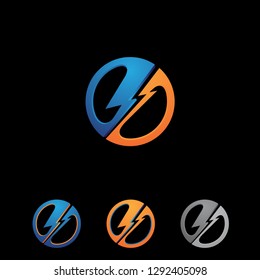 3D Thunder inside round with variation color for your best company symbol. Electric danger voltage thunder 3d icon design template element. Vector illustration EPS.8 EPS.10