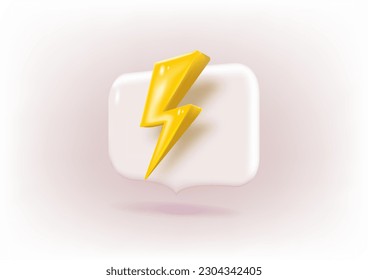 Icono de rayo 3D sobre fondo blanco. chispa energética de rayo, relámpago, peligro y potencia. 3.ª paro relámpago. Ilustración del vector del icono de carga potente de chispa