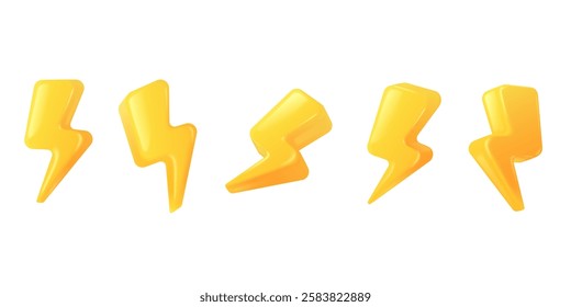 3d thunderbolt. Render thunder bolt, flash lightning electricity battery energy danger warning electron power sale speed storm symbol electric powerful, exact vector illustration original artwork