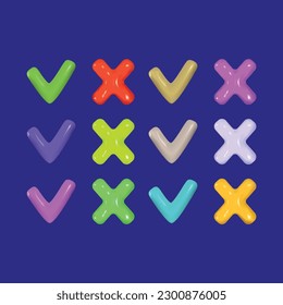 3d, tick, cross, volume, cancel, yes, right, refusal, button, no. Desiqkn.