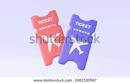 3D ticket airplane icon on pastel background. coupon airline Boarding pass leisure touring Holiday summer vacation concept. Travel tourism plane trip planning world tour, Eps10 vector. 3d illustration