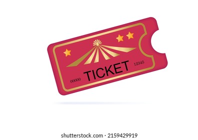 3d ticket icon. Access to the circus, red coupon, individual entry pass. Buy one ticket to a circus or cinema, show, entertainment event, concert. Unique number on the label, access concept. Vector 