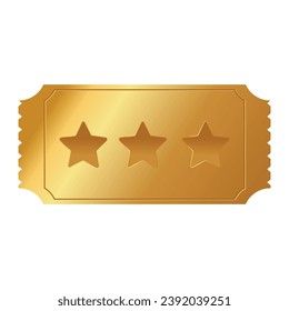 3d ticket. Vector golden 3d ticket isolated on white background.