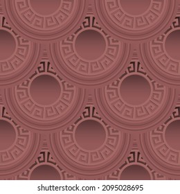 3.ª tónica de mandalas redondeadas sin costuras. Fondo Ornate Deco. Fondo vector de repetición ornamental. Lujoso adorno gris en 3d. Resumen de diseño moderno con sombras. Cruceros de claves griegas, círculos.