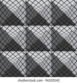 3d tiles geometric seamless pattern, grayscale vector background.