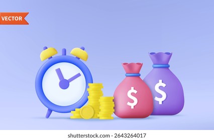 3d conceito de inflação monetária. Adiantamento de dinheiro, fornecer dinheiro, período financeiro, pagamento anual, crescimento de renda, produtividade financeira, retorno sobre o investimento. renderização 3d. Ilustração vetorial