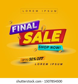 3d title header final sale banner with yellow background. Vector illustration. for promotional product or service and more