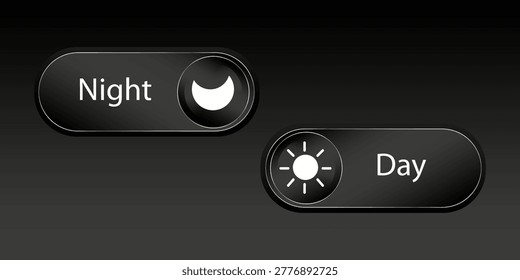 3D toggle switch icon with moon and sun symbols for night and day mode selection in modern app interface design with button controls