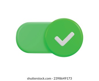 3d toggle switch on button icon in green color with check mark icon illustration