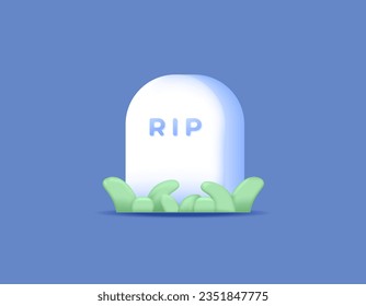 3d tombstone. icon or symbol. Minimalist 3d illustration design. halloween graphic element. vector. blue background