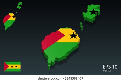 3D tome and principe map and flag . 3D shape design . Independence day concept . Perspective view . Vector