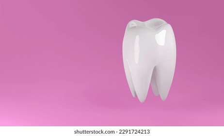 3d tooth care background. White clean shiny tooth for oral health and hygiene banner design. Stomatology, orthodontic dental clinic poster.