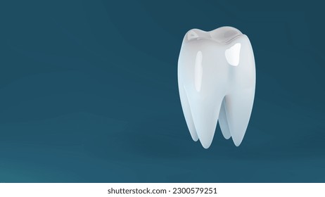 3d tooth care background. White clean shiny tooth for oral health and hygiene banner design. Stomatology, orthodontic dental clinic poster.