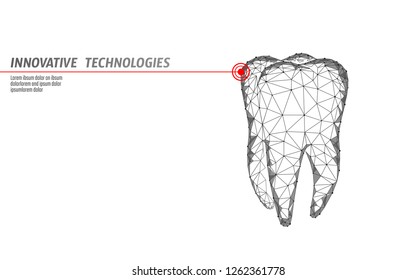 3d Tooth Innovation Laser Dentistry Polygonal Concept. Stomatology Symbol Low Poly Triangle Abstract Oral Dental Medical Care Business. Connected Dot Particle Modern Render White Vector Illustration