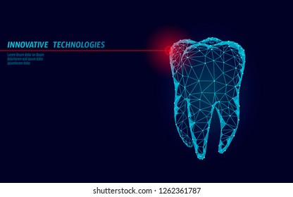 3d Tooth Innovation Laser Dentistry Polygonal Concept. Stomatology Symbol Low Poly Triangle Abstract Oral Dental Medical Care Business. Connected Dot Particle Modern Render Blue Vector Illustration