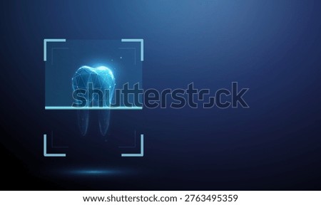 3d tooth inside digital scanning frame. Dental diagnostics, digital tooth scanning, cavity detection, enamel analysis, oral health monitoring, clinical assessment concept. Futuristic digital. Vector.