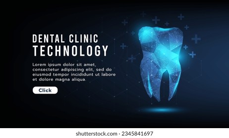 3 d Diente en diseño de polígono bajo.Protección dental estomatológica, tratamiento en clínica u hospital.Salud y medicina.Concepto de fondo tecnológico de alta tecnología, futurista y digital.Ilustración vectorial.