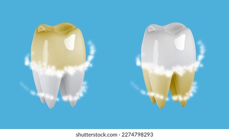 Icono de higiene del blanqueamiento dental 3d. Limpieza en placa dental con láser, pasta dental, para la protección de la cavidad, sonrisa brillante, cuidado del esmalte