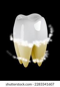 Icono de higiene del blanqueamiento dental 3d. Limpieza en placa dental con láser, pasta dental, para la protección de la cavidad, sonrisa brillante, cuidado del esmalte