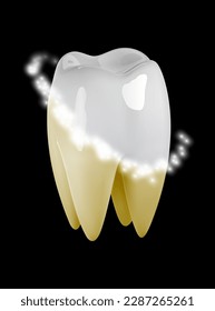 3D-Zahn-Hygienesymbol. Zahnputz-Reinigung mit Laser, Zahnpasta, zum Schutz vor Hohlraumeinwirkung, glänzendes Lächeln, Email-Pflege