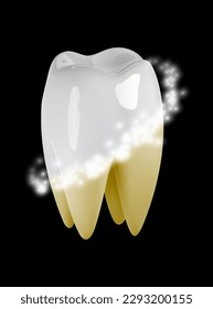 3D-Zahn-Hygienesymbol. Zahnputz-Reinigung mit Laser, Zahnpasta, zum Schutz vor Hohlraumeinwirkung, glänzendes Lächeln, Email-Pflege