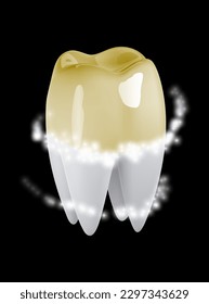 3D-Zahn-Hygienesymbol. Zahnputz-Reinigung mit Laser, Zahnpasta, zum Schutz vor Hohlraumeinwirkung, glänzendes Lächeln, Email-Pflege