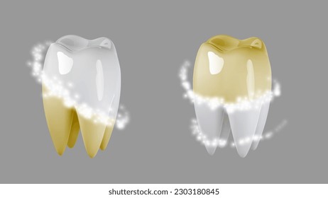 Icono de higiene del blanqueamiento dental 3d. Limpieza en placa dental con láser, pasta dental, para la protección de la cavidad, sonrisa brillante, cuidado del esmalte