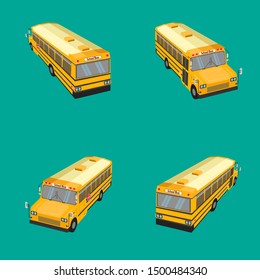 3d top view the school bus. flat design style. learning time with friends. vector illustration eps10