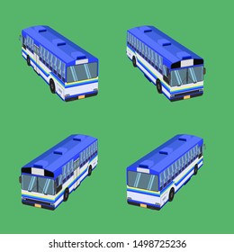 3d top view thai bus blue sky yellow white transport car vehicle driver fare passenger autobus omnibus coach rail bench chair stool armchair seat mattress bolster hassock pad vector illustration eps10