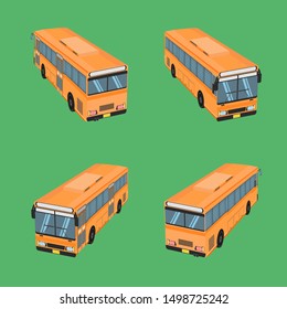 3d top view thai bus orange transport car vehicle driver fare passenger autobus omnibus coach rail bench chair stool armchair seat mattress bolster hassock pad vector illustration eps10