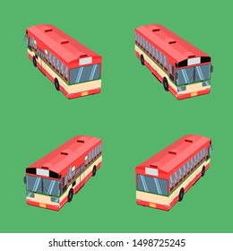 3d top view thai bus red green white transport car vehicle driver fare passenger autobus omnibus coach rail bench chair stool armchair seat mattress bolster hassock pad vector illustration eps10