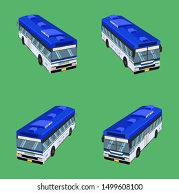 3d top view thai bus blue white green transport car vehicle driver fare passenger autobus omnibus coach rail bench chair stool armchair seat mattress bolster hassock pad vector illustration eps10