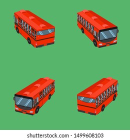 3d top view thai dark orange bus transport car vehicle driver fare passenger autobus omnibus coach rail bench chair stool armchair seat mattress bolster hassock pad vector illustration eps10