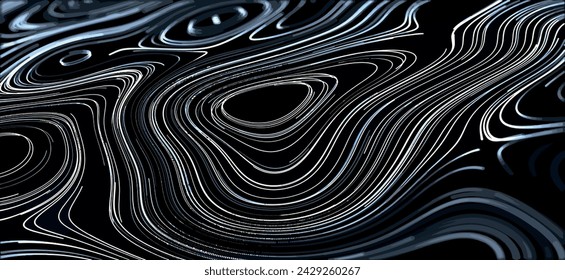 3D topographic map background concept. Abstract topographic map background. Contour map. Valleys and mountains. Geography concept. Wavy background. 3D Vector illustration.