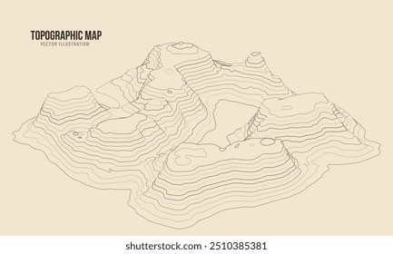 Mapa topográfico 3D. Plano de fundo do mapa de contorno geográfico. Ilustração vetorial.