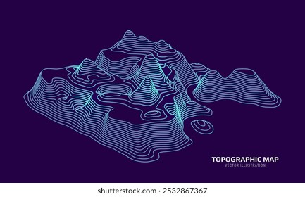 3D Topographische Karte. Hintergrund der geografischen Konturkarte. Vektorgrafik.