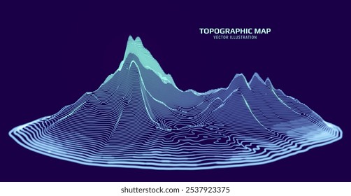 3D Topographic map. Geographic contour map background. Vector illustration.