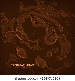 3D topographic map. Geographic contour map background with elevation lines. Detailed terrain visualization concept. Vector illustration of landscape elevations and natural relief.