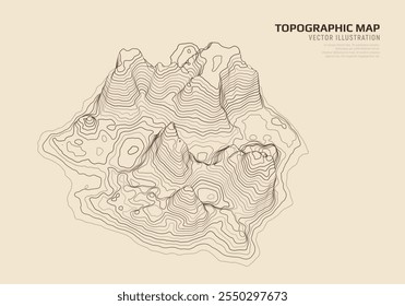 3D topographic map. Geographic contour map with elevation lines. Detailed terrain visualization concept. Vector illustration of landscape elevations and natural relief.