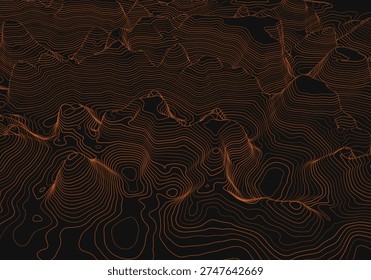 3D topographic map. Geographic contour map with elevation lines. Detailed terrain visualization concept. Vector illustration of landscape elevations and natural relief.
