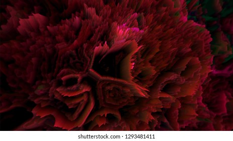 3D topographic map, red rose abstract background