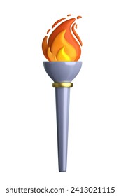 Antorcha 3D con fuego en llamas. Ilustración del vector 