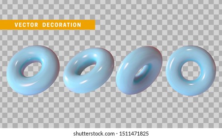 3d torus blue color. Round ring tor isolated with transparent background