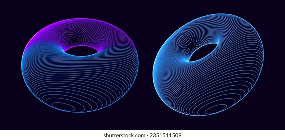 3D Torus Dots and Lines. Electromagnetic Force Field Concept. Science Physics Background. Vector Illustration. Energy Fields Torus Objects Design Elements.