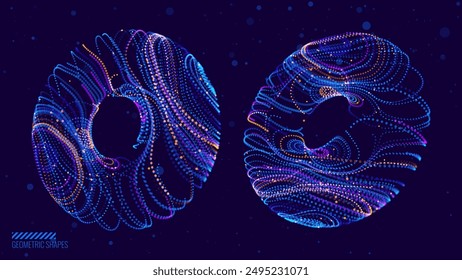 3D Torus Dots and Lines. Electromagnetic Force Field Concept. Science Physics Background. Vector Illustration. Energy Fields Torus Objects Design Elements.