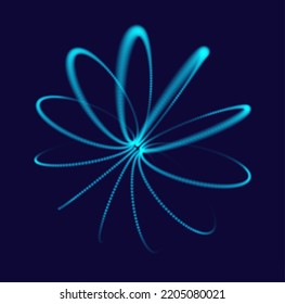 3D Torus Dots and Lines made of glowing lights. Electromagnetic Force Field Concept. Science Physics Background.