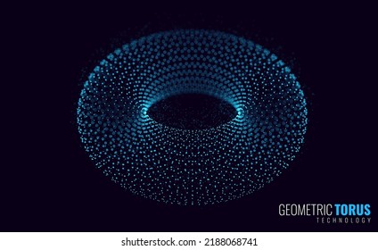 3D Torus Dots. Science Physics or Technology Background. Vector Illustration. Energy Fields Torus Objects Design Elements. 3D Particles Ring Backdrop.