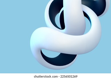 3D torus knot on blue background. Abstract geometric shape - symbol of infinity and endlessness. Beautiful art object and decoration graphic element, EPS 10 vector illustration.